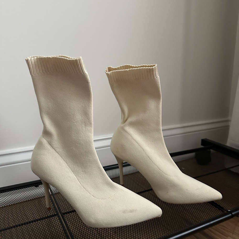 Elegant Cream Sock Boots